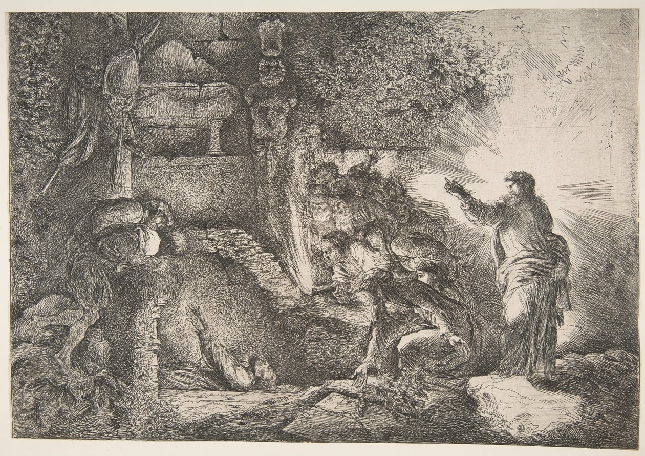 Lasaruksen herättäminen, 1645-1650. tekijältä Giovanni Benedetto Castiglione