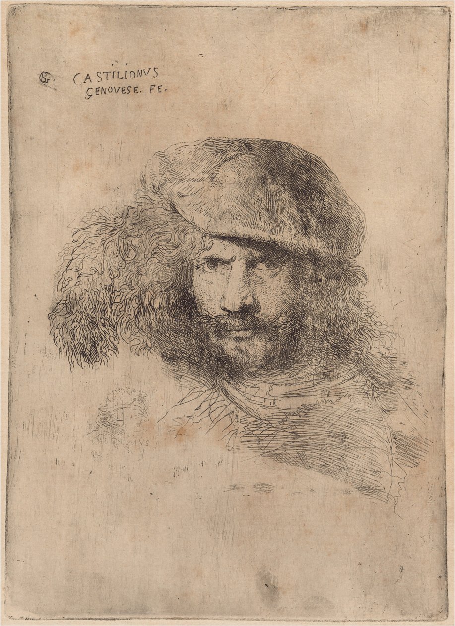 Omakuva(?), pukeutunut lippalakki ["Berninin muotokuva"] tekijältä Giovanni Benedetto Castiglione