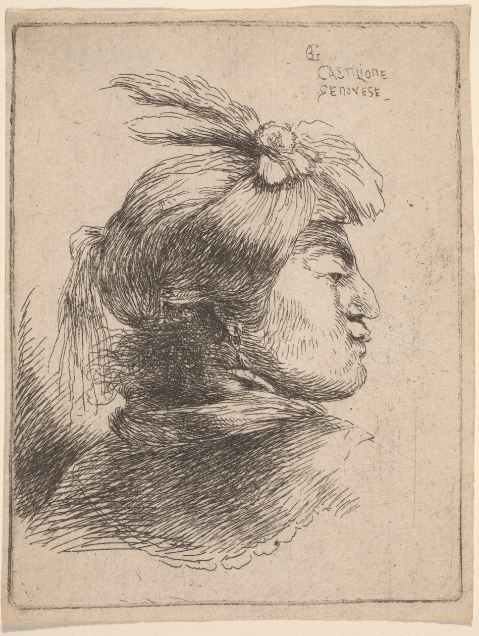 Pieni itämainen pää tekijältä Giovanni Benedetto Castiglione