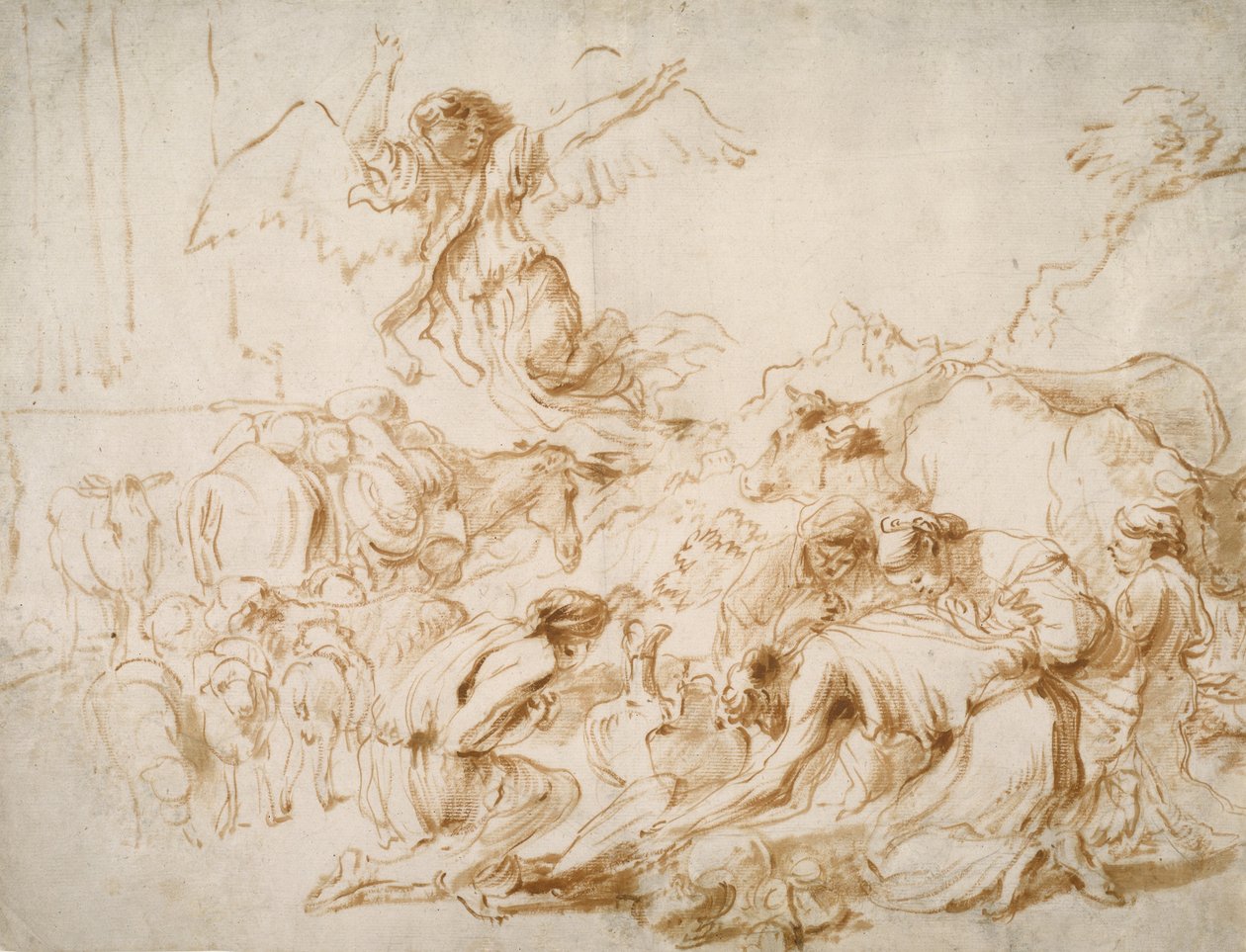 Enkeli lähtemässä Tobitin perheestä, n. 1655 tekijältä Giovanni Benedetto Castiglione