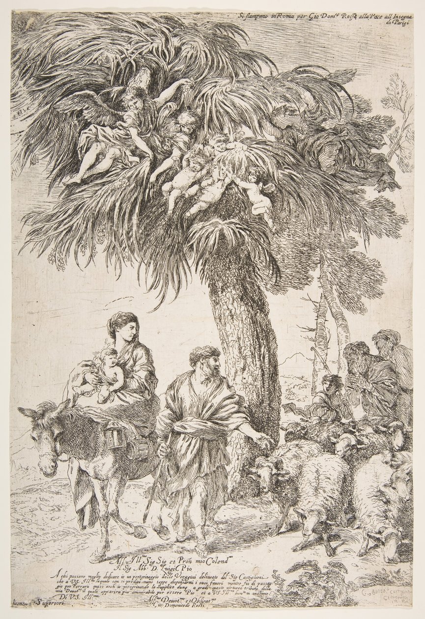 Pyhä perhe lennossa Egyptiin, n. 1647. tekijältä Giovanni Benedetto Castiglione