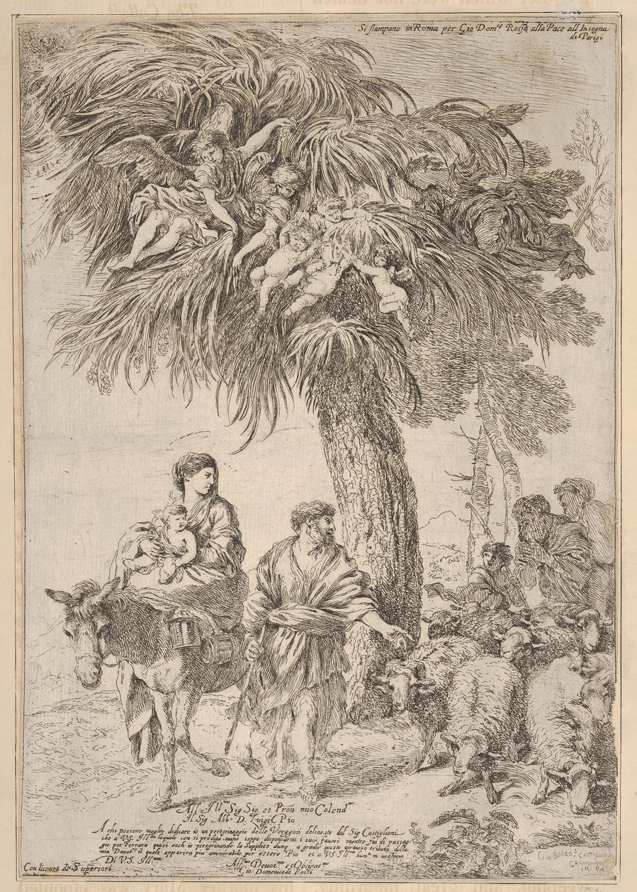 Pyhä perhe lennossa Egyptiin, n. 1647. tekijältä Giovanni Benedetto Castiglione
