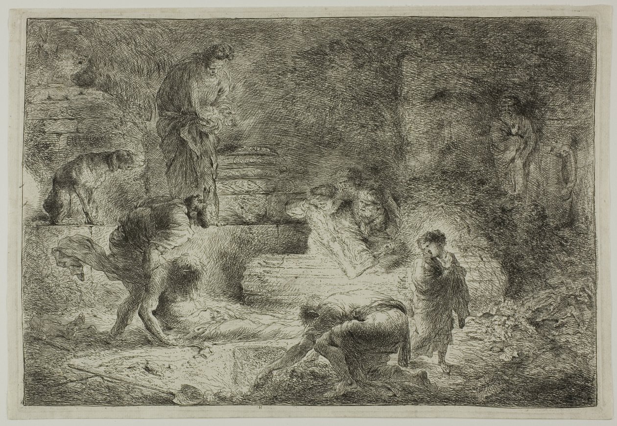Tobit hautaa kuolleita tekijältä Giovanni Benedetto Castiglione