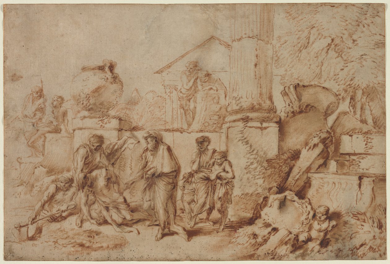 Tobit hautaa kuolleita tekijältä Giovanni Benedetto Castiglione
