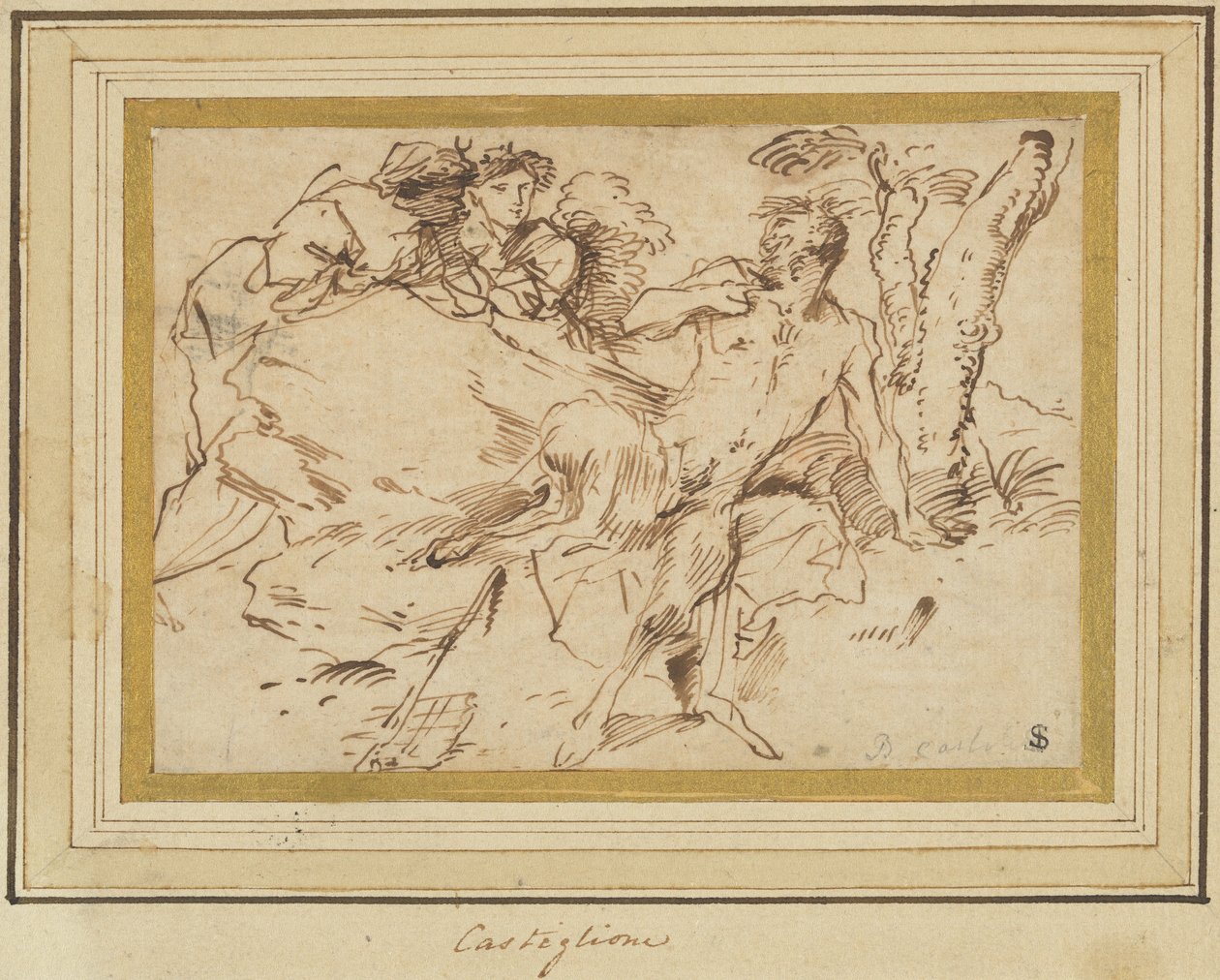 Kaksi nymfiä ja satyyri tekijältä Giovanni Benedetto Castiglione