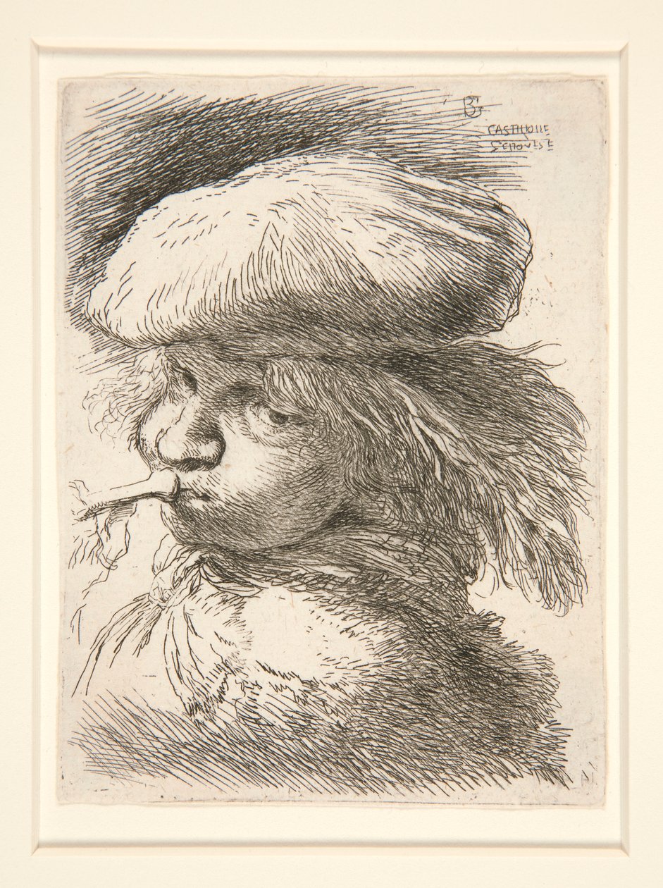 Nuori mies puhaltaa trumpettia, sarjasta Les petites tetes d tekijältä Giovanni Benedetto Castiglione