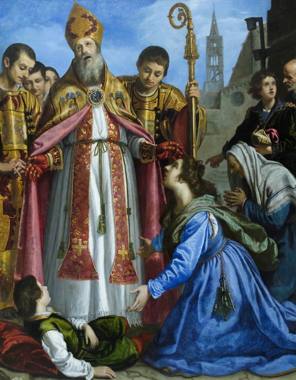 Pyhä Zenobius herättää kuolleen pojan henkiin, luultavasti noin 1610-20 (öljy kankaalle). tekijältä Giovanni Biliverti