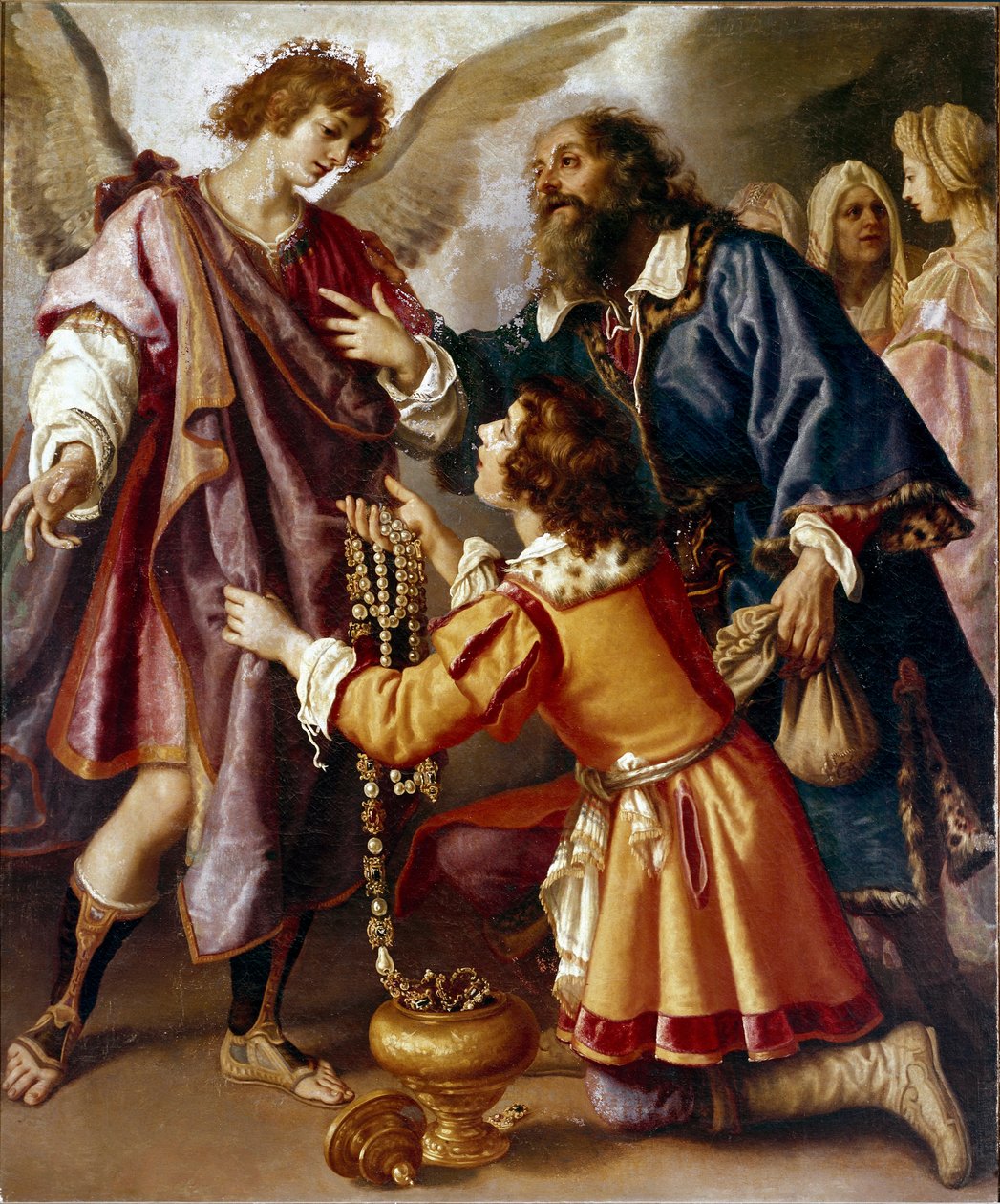 Arkkienkeli Rafael kieltäytyy Tobie Tobitin lahjoista ja tarjosi rahaa Tobie-toverilleen enkelille, joka palautti hänelle näön. Giovanni Bilivertin (1576-1644) maalaus tekijältä Giovanni Biliverti