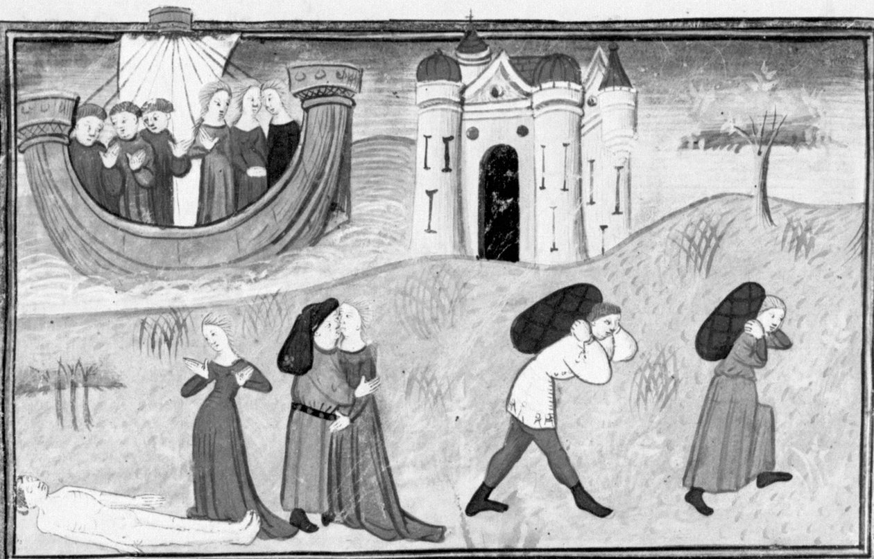 Dekameron,Kolme pariskuntaa matkustaa Kreetalle; näiden kolmen pariskunnan seikkailut. Neljäs päivä, novelli 3 tekijältä Giovanni Boccaccio