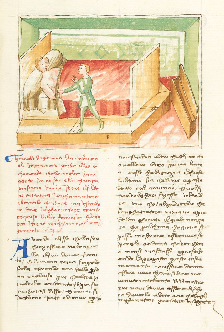 Dekameron, tahdittomat jalokivet Laurette Ambrogiuolo yllättää Ginevran , Toinen päivä, novelli 9. tekijältä Giovanni Boccaccio