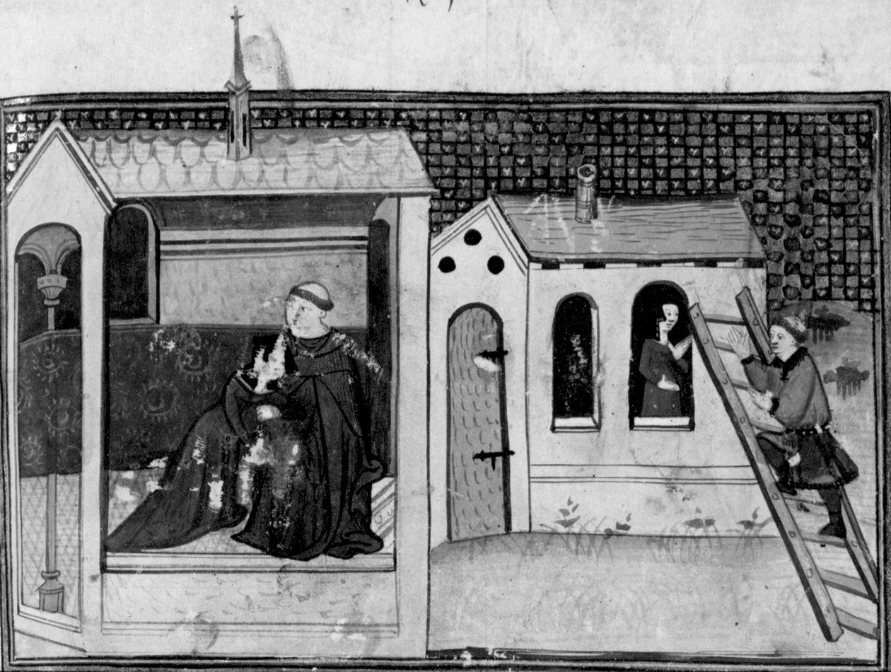 Decameron, Nainen menee kirkkoon ripittäytymään; nuori mies käy naisen luona. Kolmas päivä, novelli 3 tekijältä Giovanni Boccaccio