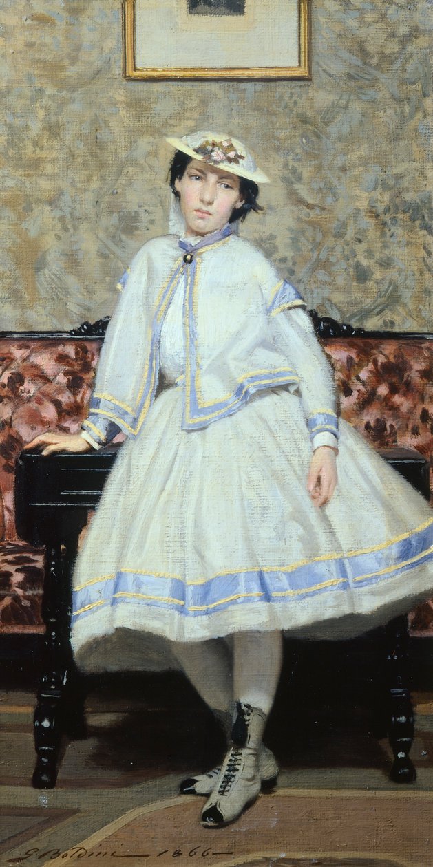 Alaide Banti valkoinen Giovanni Boldini (1842-1931), öljy kankaalle, 42x23 cm tekijältä Giovanni Boldini