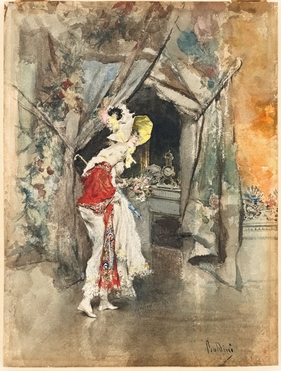 Elegantti nainen sisätiloissa, n. 1873 tekijältä Giovanni Boldini