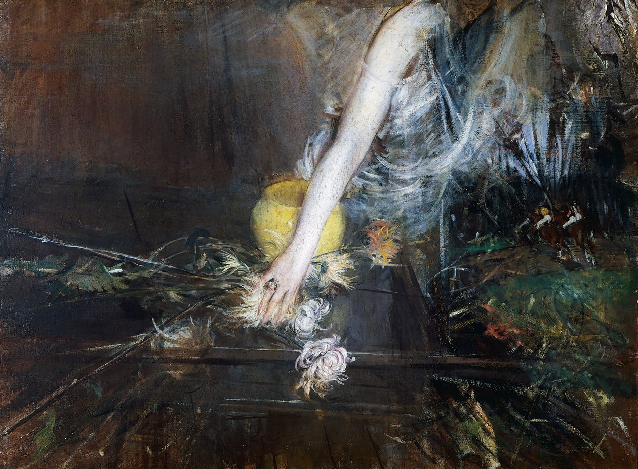 Käsivarsi kukkamaljakoineen, n. 1910, Giovanni Boldini (1842-1931), öljy kankaalle. Italia, 1900-luku. tekijältä Giovanni Boldini