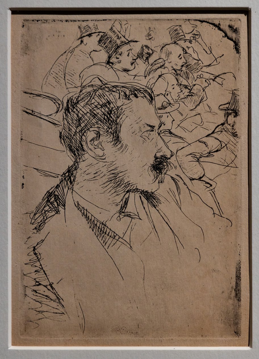 Pariisin Operassa, n. 1880 (raidallinen paperille) tekijältä Giovanni Boldini