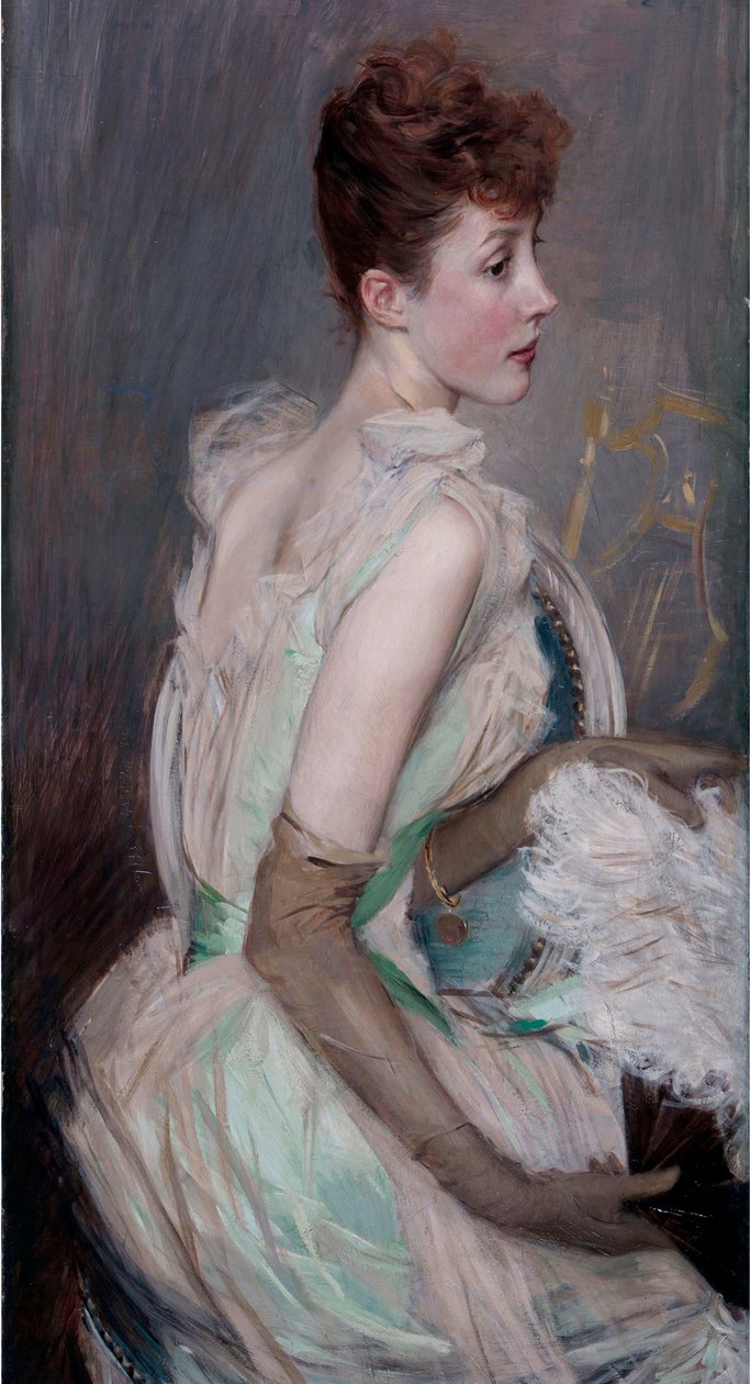Belle epoque: ""Leussen kreivitär, n. Suzanne Berthier (1868-1936) (kreivitär De Leussen muotokuva, n. Berthier) Giovanni Boldinin (1842-1931) maalaus tekijältä Giovanni Boldini