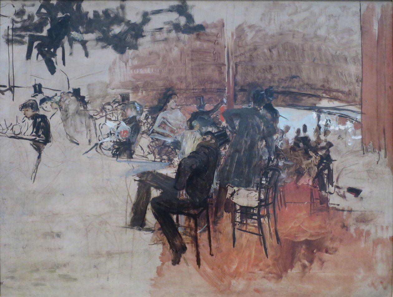 Kahvilakohtaus, Giovanni Boldini, n. 1887, öljy paneelille, Kalifornian kunniakuningaslegioonan palatsi. tekijältä Giovanni Boldini