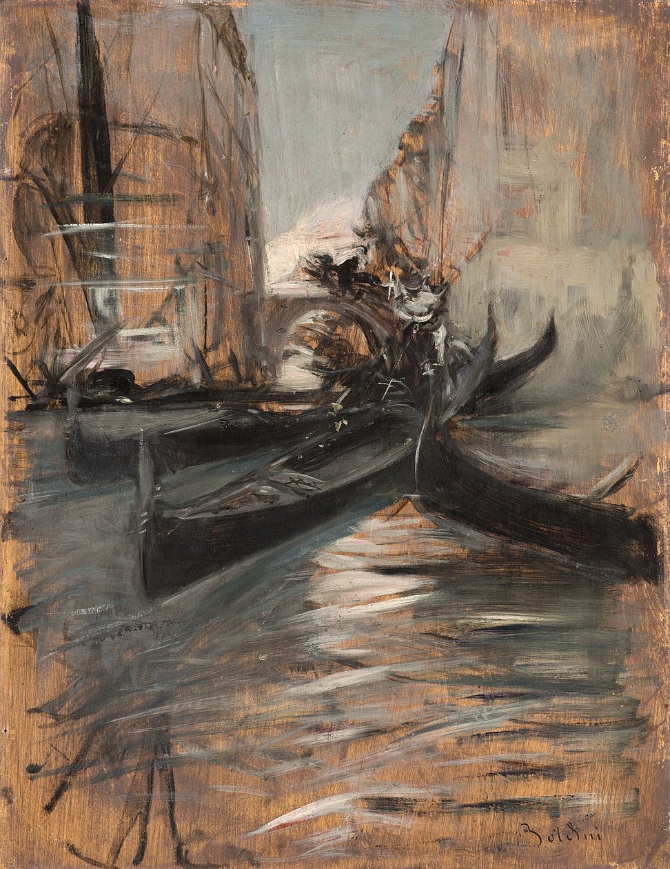 Kanava gondoleilla, Venetsia, Italia, 1910-14 tekijältä Giovanni Boldini
