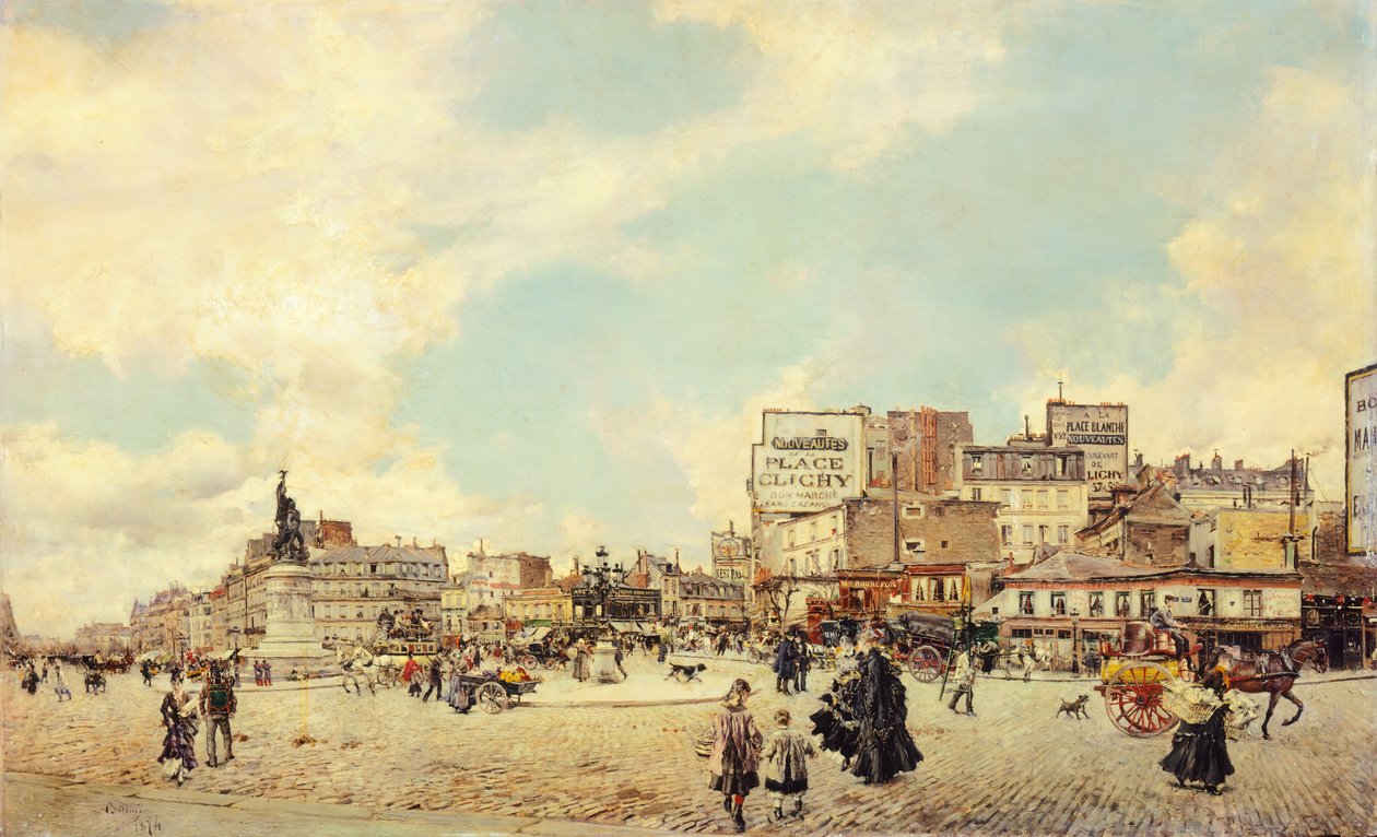 Clichy Square, Pariisi, Giovanni Boldini (1842-1931), öljy kankaalle, 60x98 cm tekijältä Giovanni Boldini