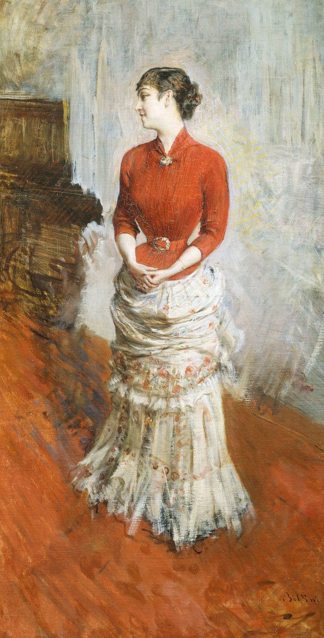 Kreivitär de Rasty seisomassa, noin 1878, kirjoittanut Giovanni Boldini (1842-1931), öljy kankaalle tekijältä Giovanni Boldini