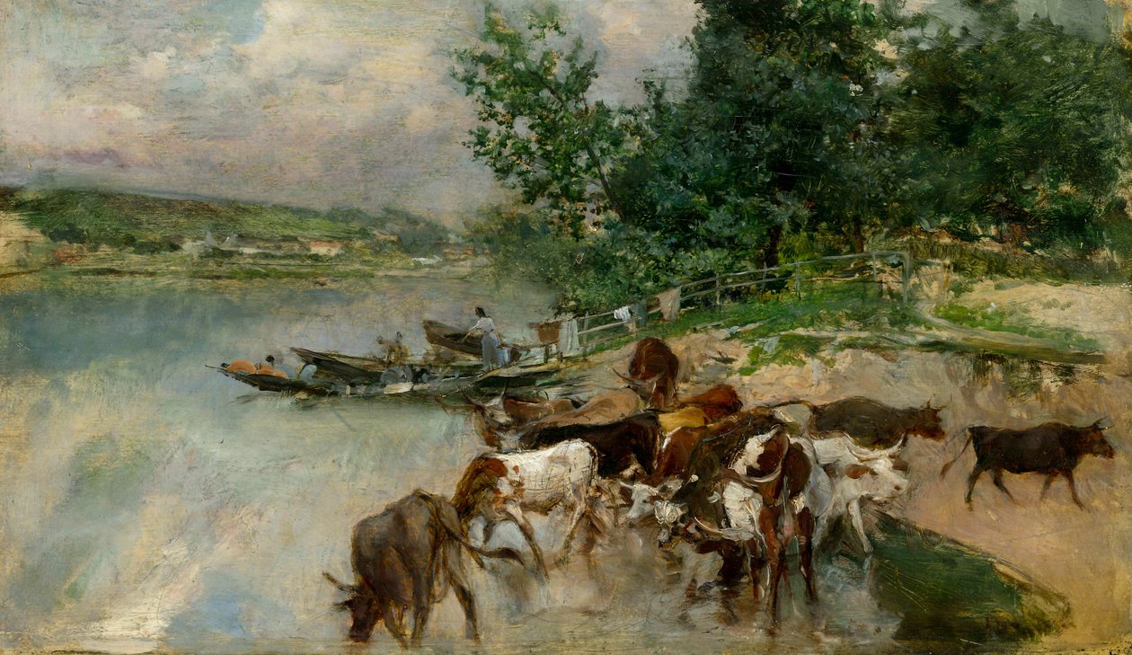 Juominen Seinen rannalla, noin 1874-75 (öljy kartongille). tekijältä Giovanni Boldini