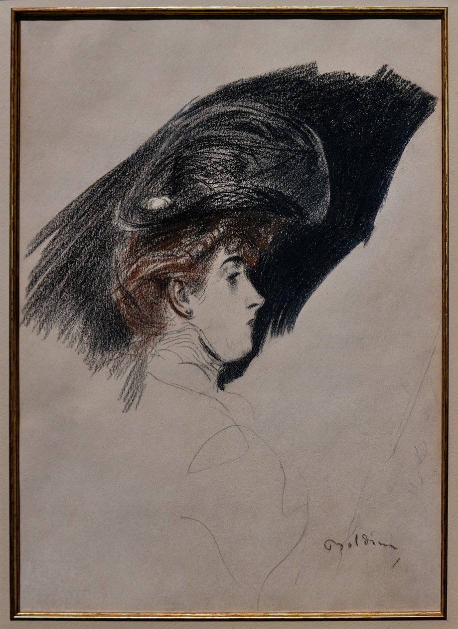 Elegant Profile, n. 1880 (hiili paperilla) tekijältä Giovanni Boldini