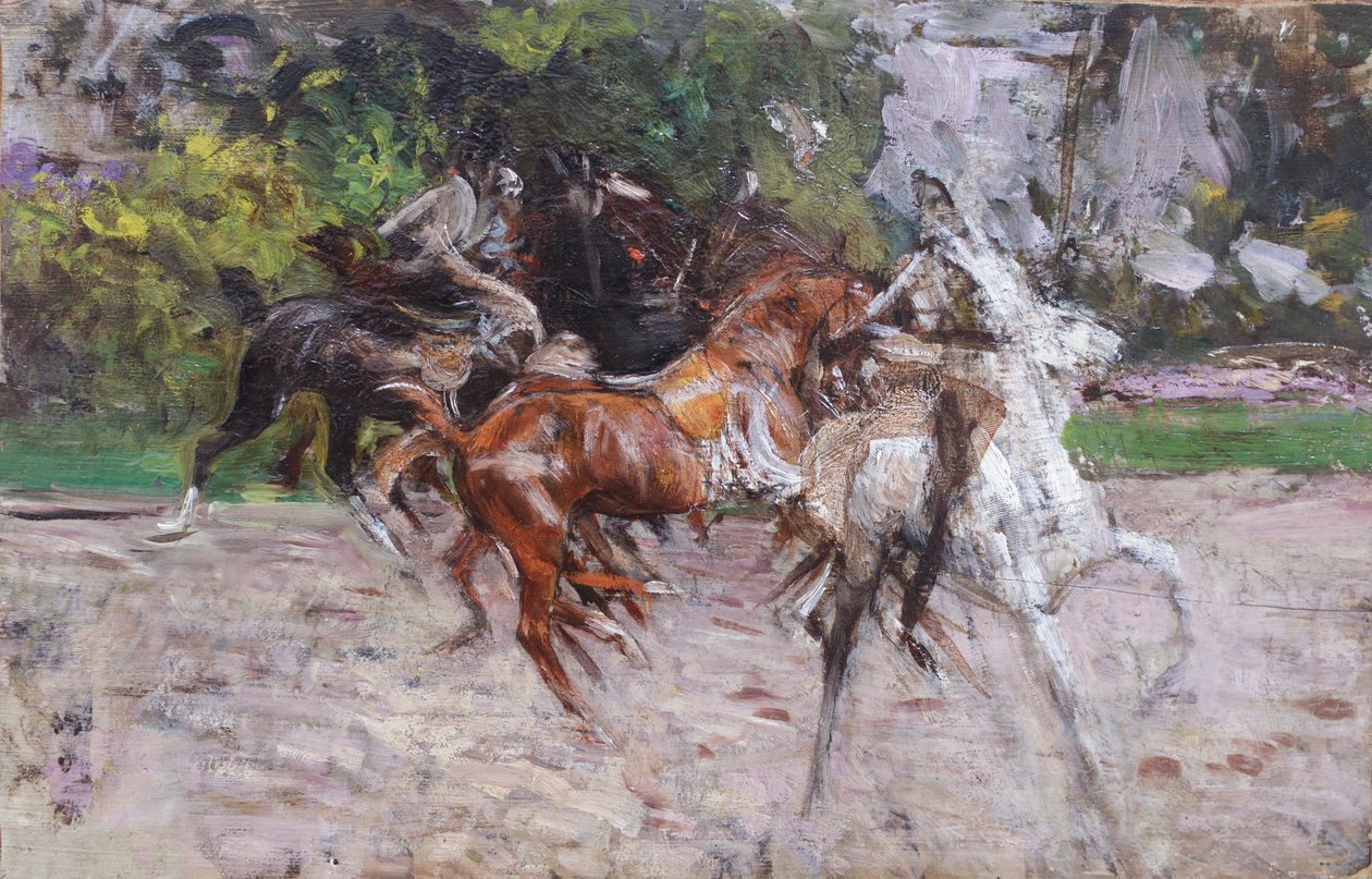 Hevosia Boulognen puistossa, noin 1885 (öljy kartongille). tekijältä Giovanni Boldini