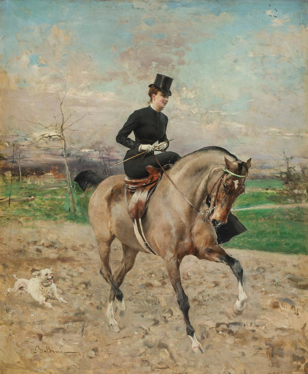 Ratsunainen. Alice Régnault hevosen selässä, 1878. tekijältä Giovanni Boldini