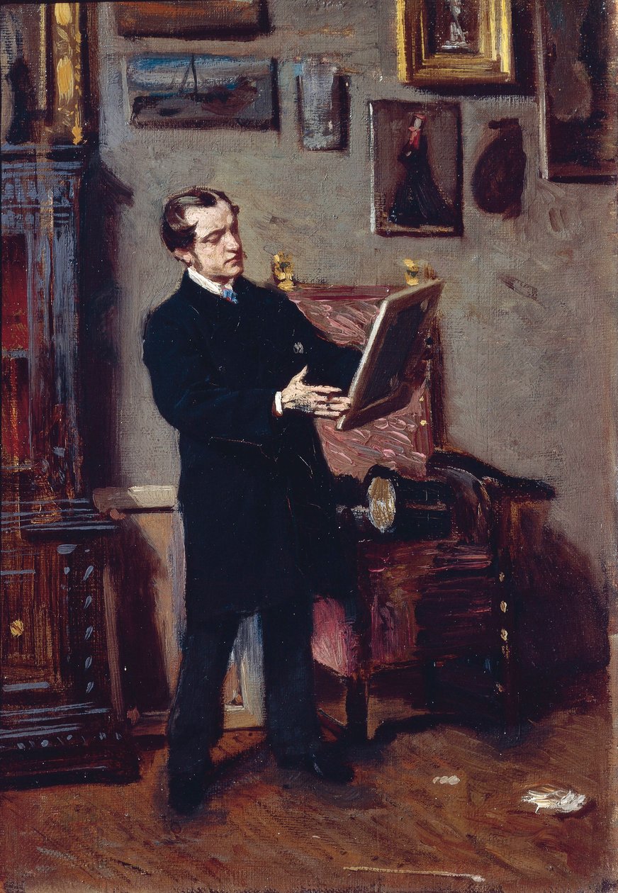 Italia, Firenze, nuori mies katsomassa maalausta tekijältä Giovanni Boldini