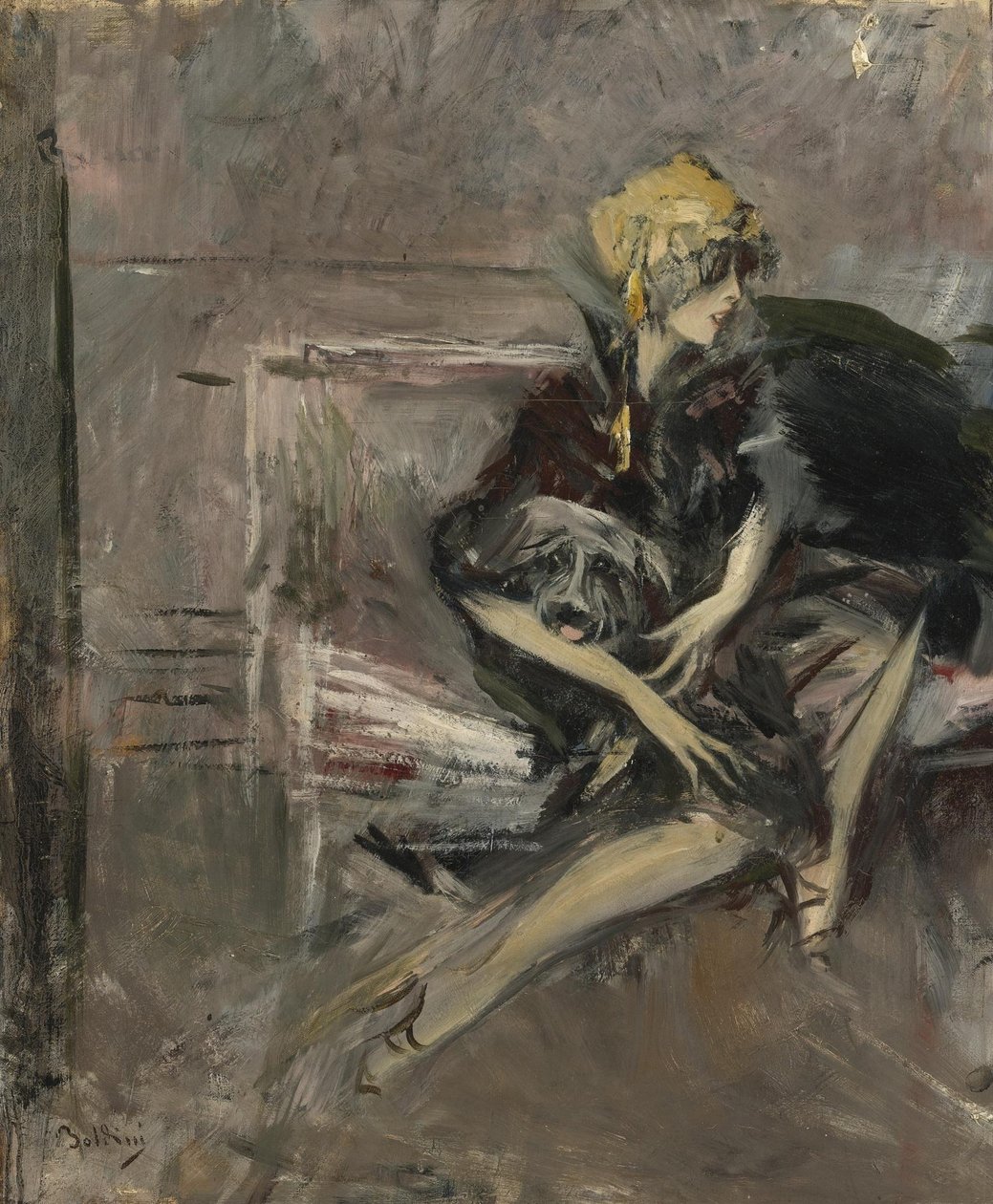 Lady In A Keltainen Hattu Kanssa Hänen Koira Marchesa Casati tekijältä Giovanni Boldini