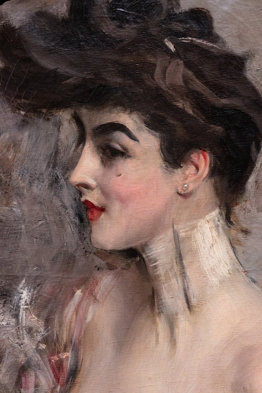 Madame X helmiäislenkillä, yksityiskohta tekijältä Giovanni Boldini