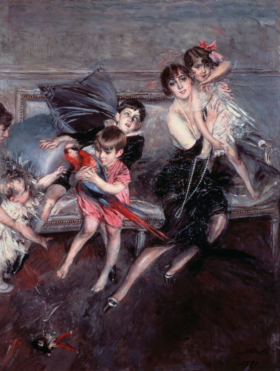 Rouva Edwards neljän lapsen ja lastenhoitajan kanssa tekijältä Giovanni Boldini