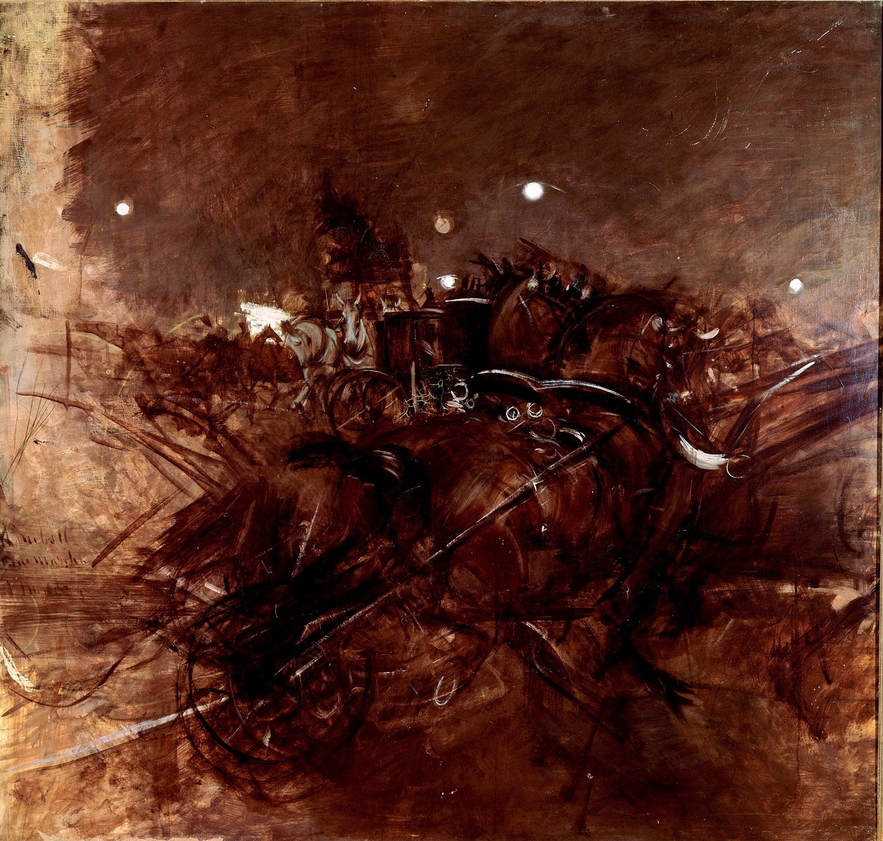 Nocturne Montmartressa. Giovanni Boldinin (1842-1931) maalaus noin 1883. Öljy kankaalle. Koko 120x135cm. Pistoia, Boldini Collection tekijältä Giovanni Boldini