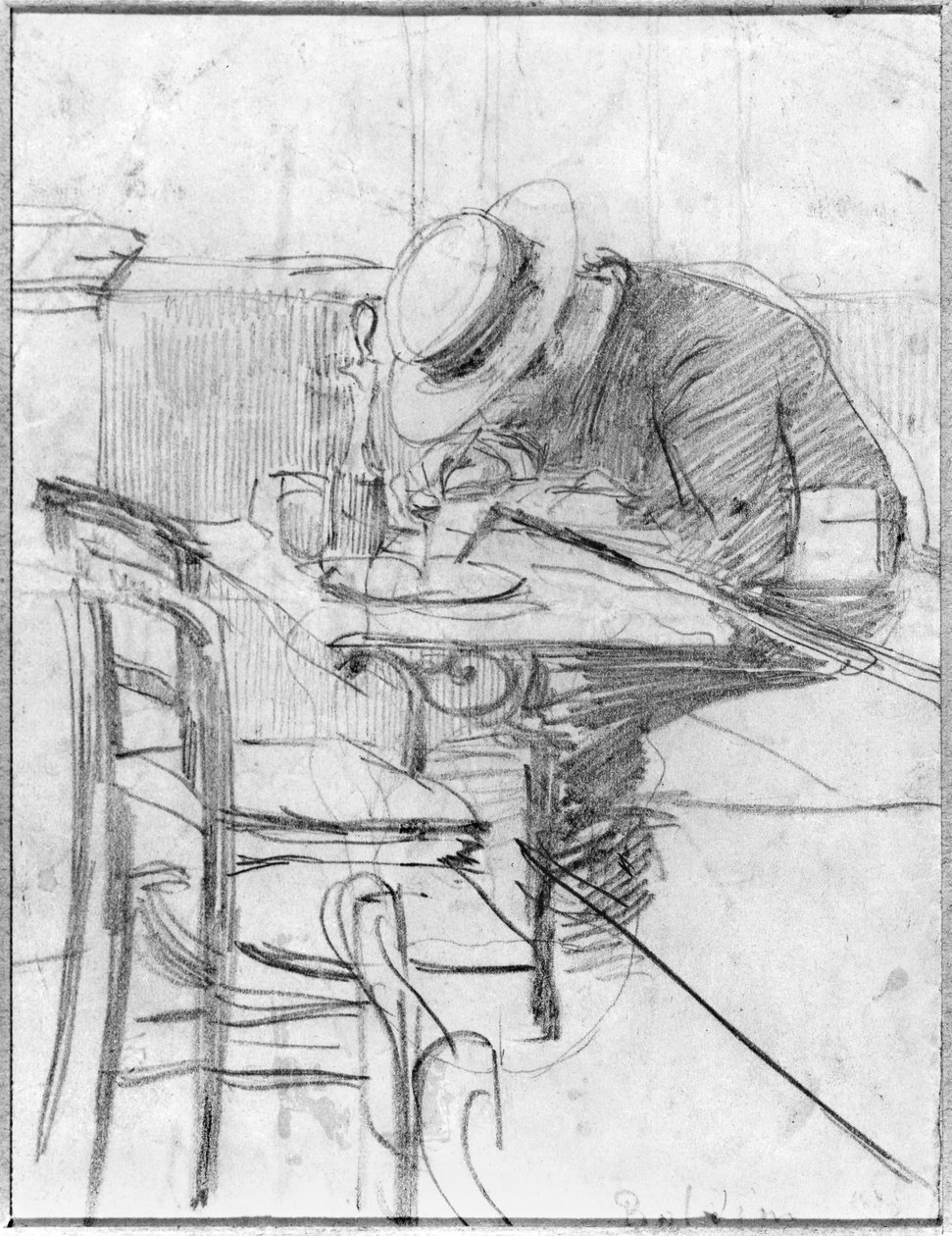 Paul Cesar Helleu kahvilan pöydässä tekijältä Giovanni Boldini