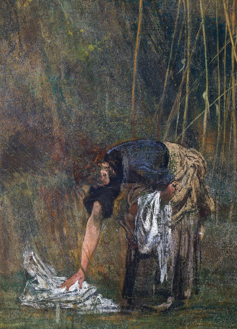 Talonpoikanainen poimimassa pyykkiään tekijältä Giovanni Boldini