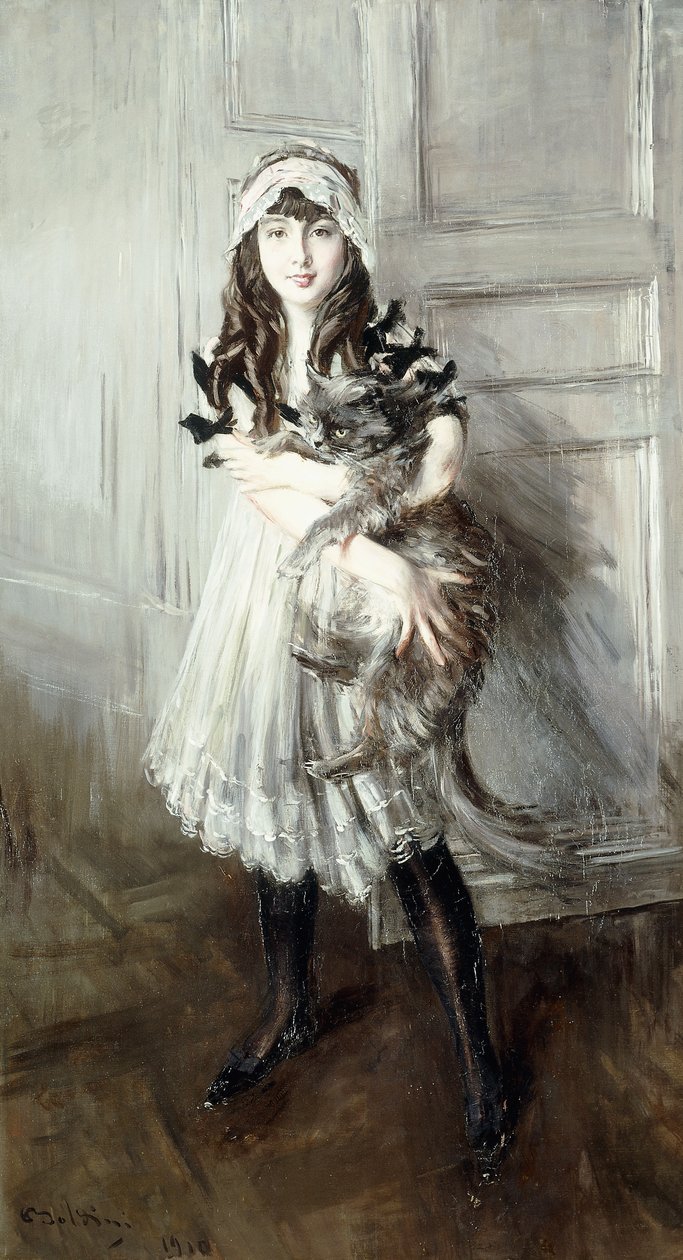 Muotokuva Josefina Errazurizista pitelemässä kissaa, 1910 tekijältä Giovanni Boldini