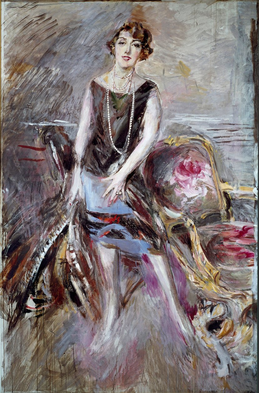 Madame Corbittin muotokuva Hän on päivänkakkara hullujen vuosien muodissa. Giovanni Boldinin (1842-1931) maalaus 1925 Su. 185x122 cm Pistoia-kokoelma Boldini tekijältä Giovanni Boldini