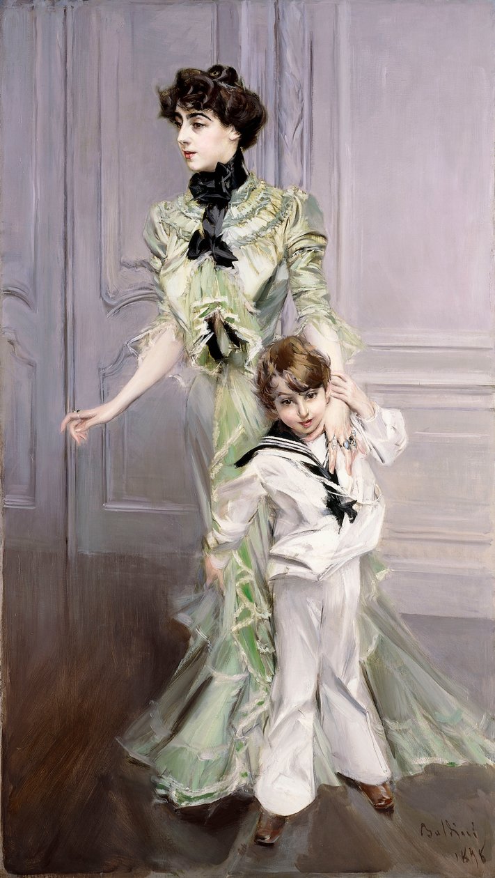 Madame Hugon ja hänen poikansa muotokuva, 1924 tekijältä Giovanni Boldini
