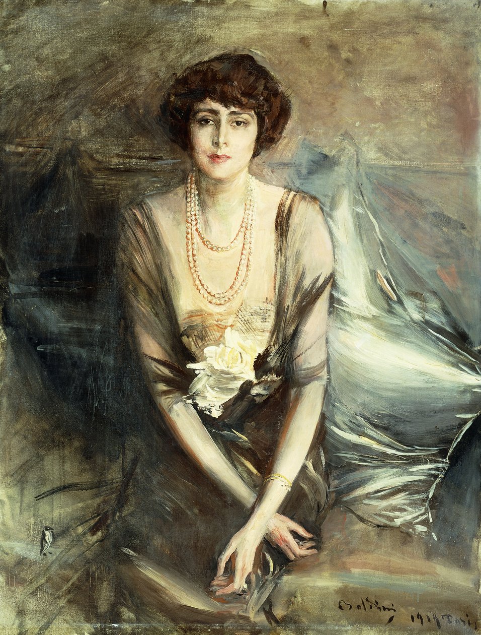 Muotokuva rouva George McFaddenista istuvasta, kolme neljäsosaa, 1919 tekijältä Giovanni Boldini