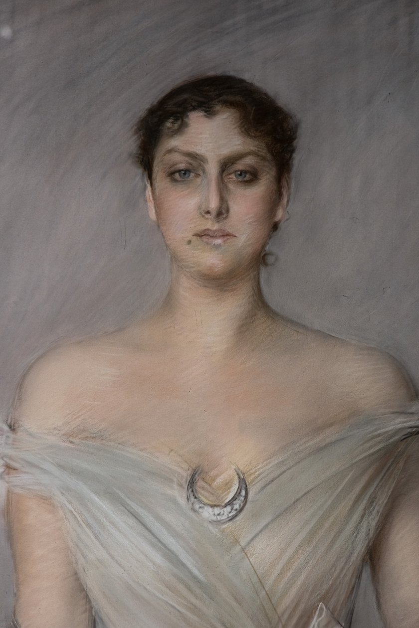 Valkoisen naisen muotokuva hanskat ja tuuletin, yksityiskohta tekijältä Giovanni Boldini