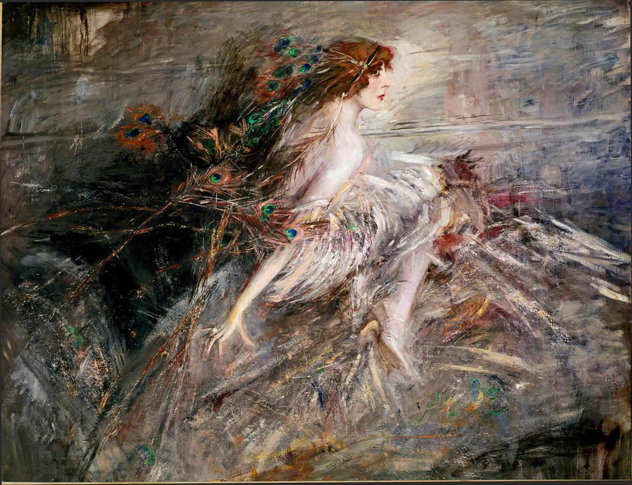 Marquise Casatin muotokuva riikinkukon höyhenillä, Giovanni Boldini tekijältä Giovanni Boldini