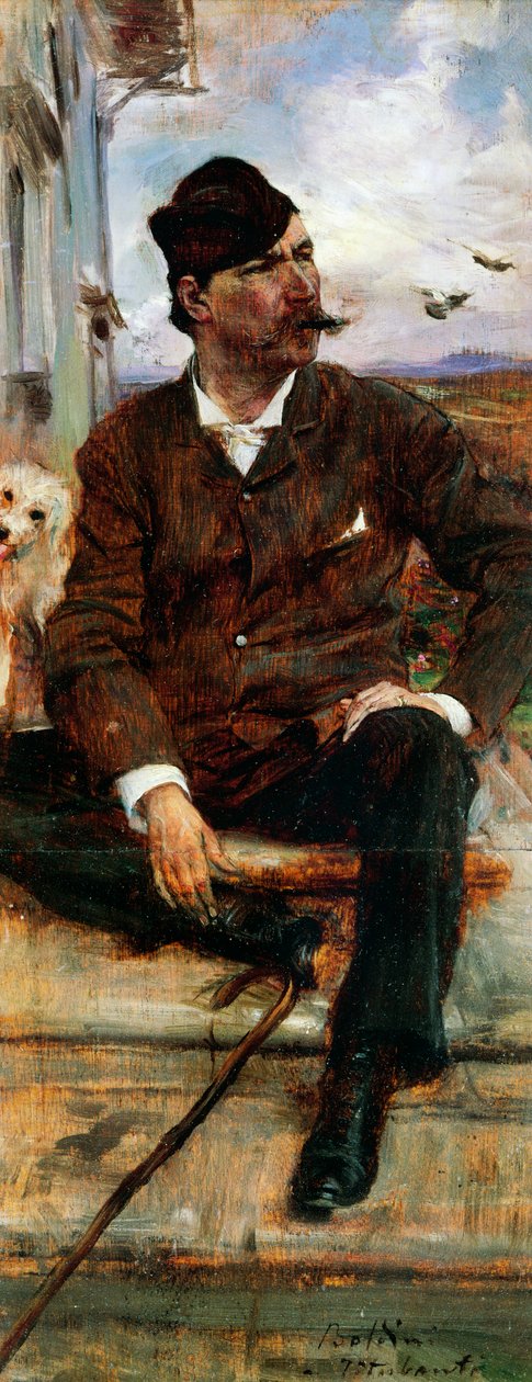 Muotokuva taidemaalari Cristiano Bantista, jolla on ruudullinen hattu tekijältä Giovanni Boldini