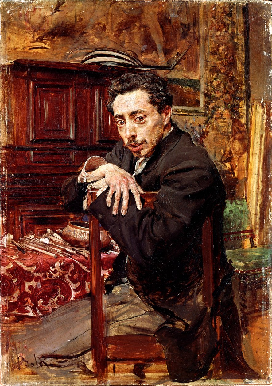 Taidemaalari Joaquin Araujo Ruanon muotokuva. Giovanni Boldinin (1842-1931) maalaus noin 1889. Öljy kankaalle. Mitat: 29 x 20 cm. Pistoia, Boldini Collection tekijältä Giovanni Boldini