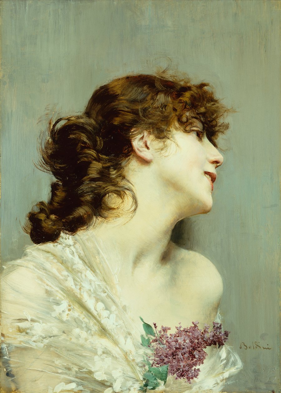 Nuoren naisen profiili (öljy paneelissa) tekijältä Giovanni Boldini