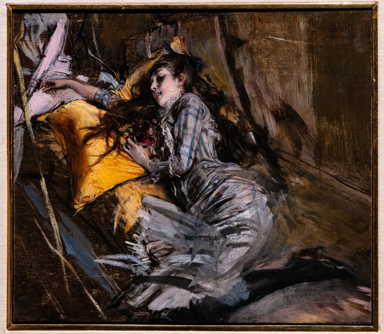 Makaava tyttö tartan-mekossa tekijältä Giovanni Boldini