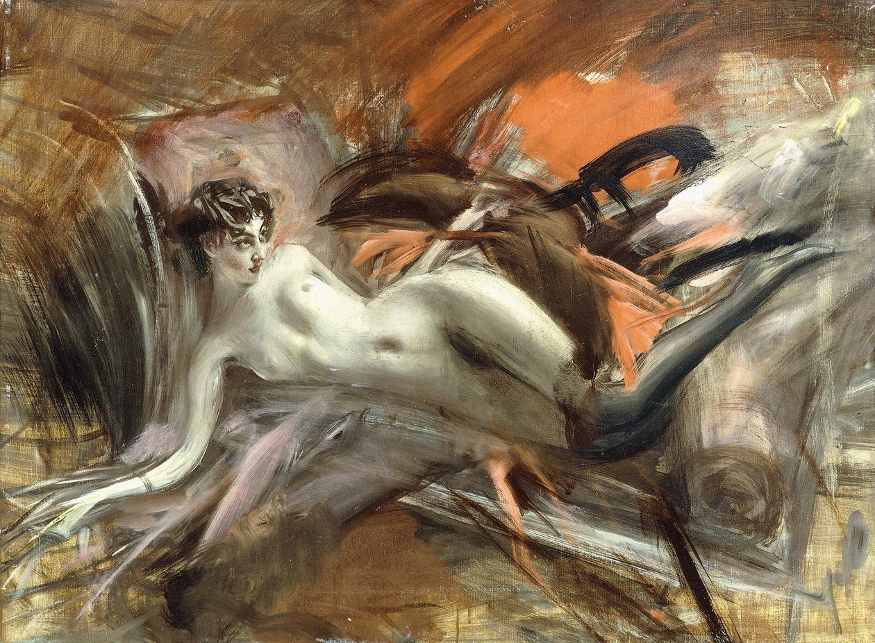 makuuasennossa alaston, tekijältä Giovanni Boldini