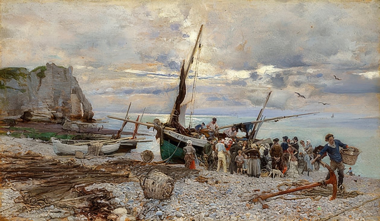 Kalastusveneiden palautus, Étretat. 1879 tekijältä Giovanni Boldini