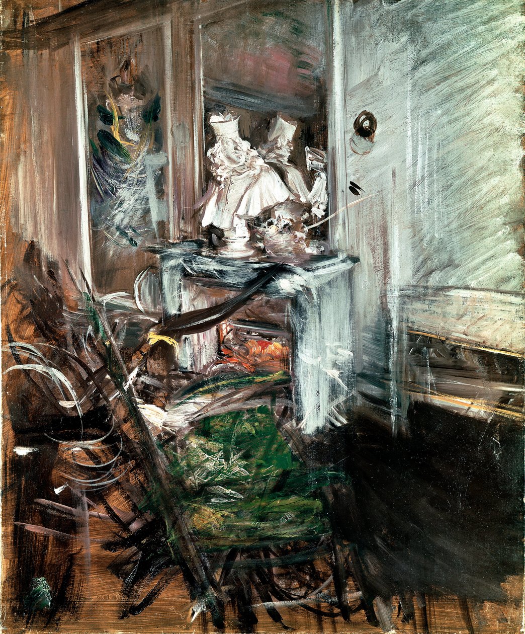 Berninin "kardinaali" maalarin huoneessa. Giovanni Boldinin (1842-1931) maalaus noin 1899. Öljy kankaalle. Mitat: 53 x 46 cm. Pistoia, Boldini Collection tekijältä Giovanni Boldini
