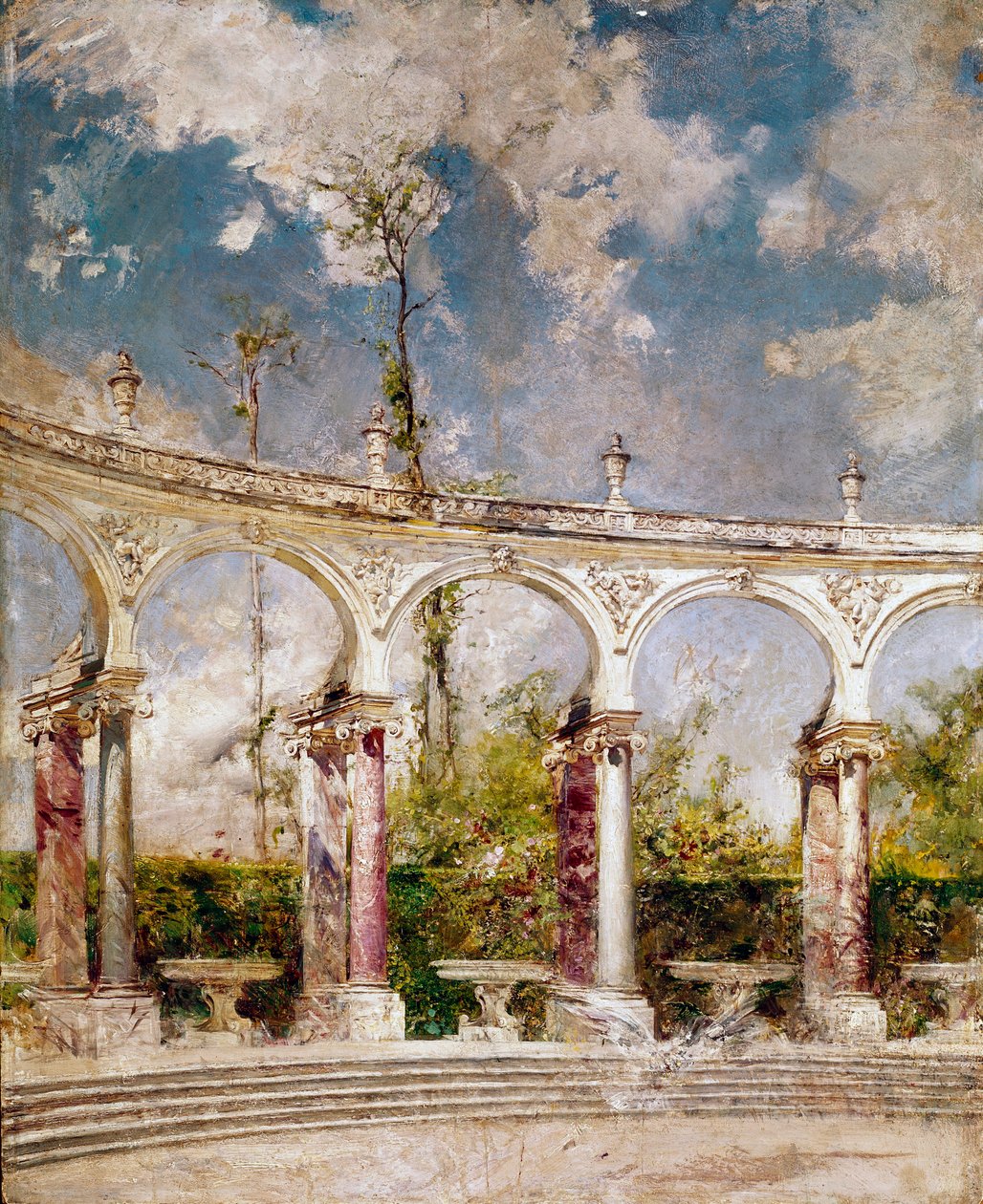 Pylväikkö Versaillesissa Giovanni Boldinin (1842-1931) maalaus 1889 su. 64x52 cm Pistoia, Boldini Collection tekijältä Giovanni Boldini