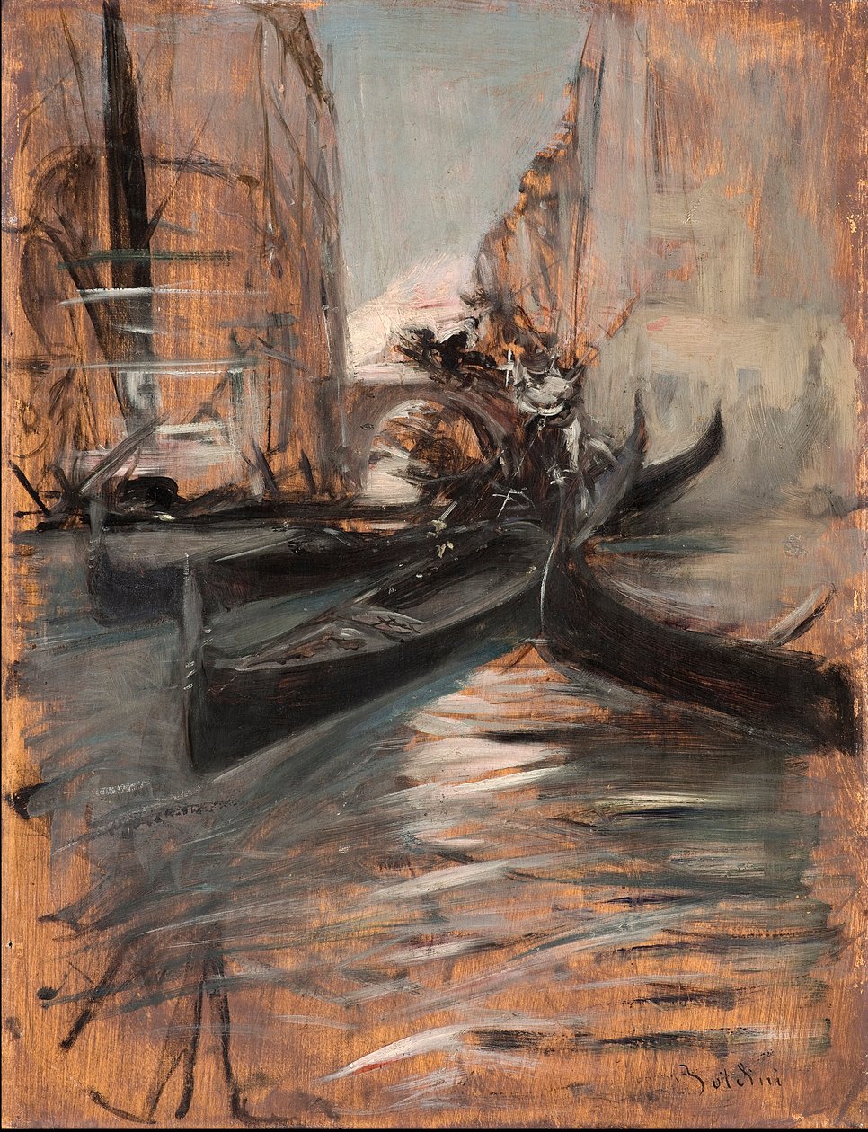 Näkymä Venetsian kanavalle ja gondoleille (Venetsian kanava ja gondolit) Giovanni Boldinin (1842-1931) maalaus 1910-1914 Yksityiskokoelma tekijältä Giovanni Boldini